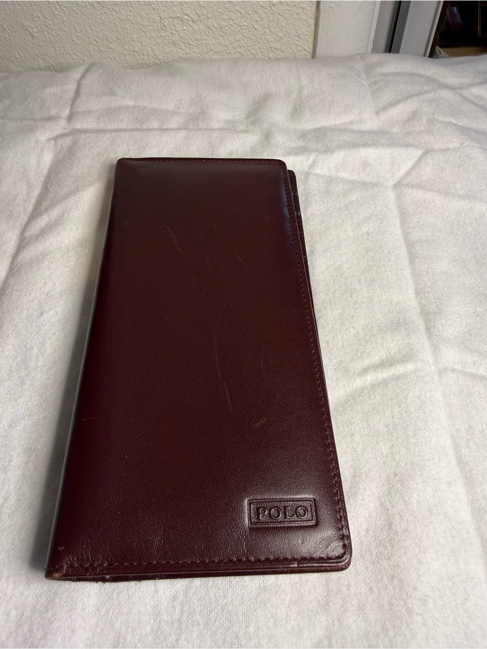 Vintage Polo Ralph Lauren Burgundy Leather Long Wallet Checkbook Organizer